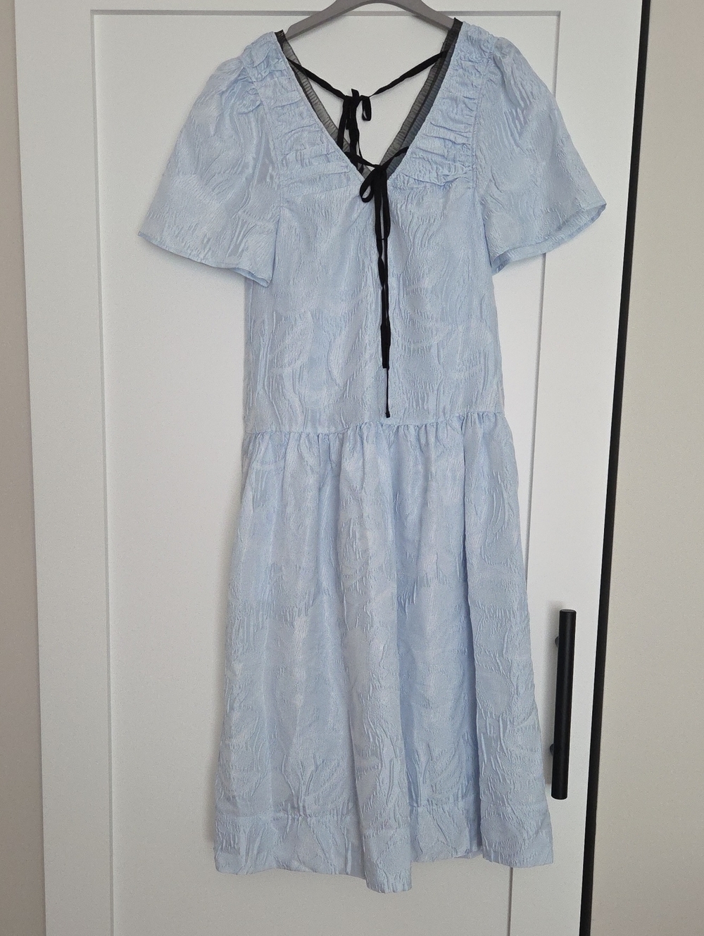 Ganni Light Blue Midi Dress with Black Trim
